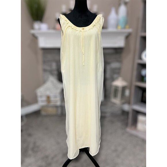 Vtg 60s Butter Yellow Peignoir Set Maxi M Lace Robe Golden Velvet Trim Lingerie - Picture 6 of 9